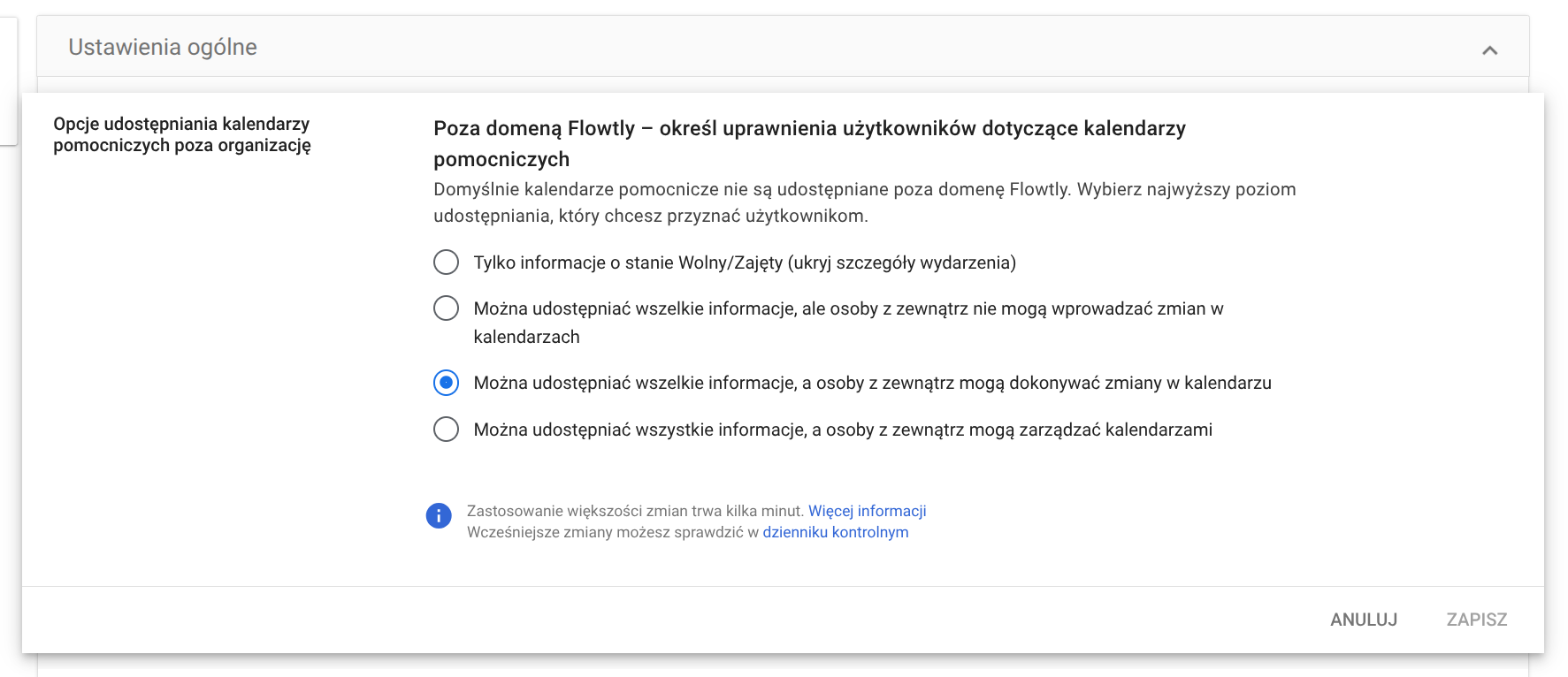 Google Workspace Calendar general settings with 